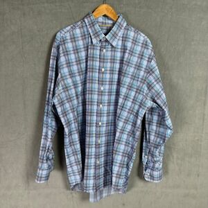 Robert Talbott Classic Mens XXL Blue Plaid Long Sleeve Cotton Button Down Shirt